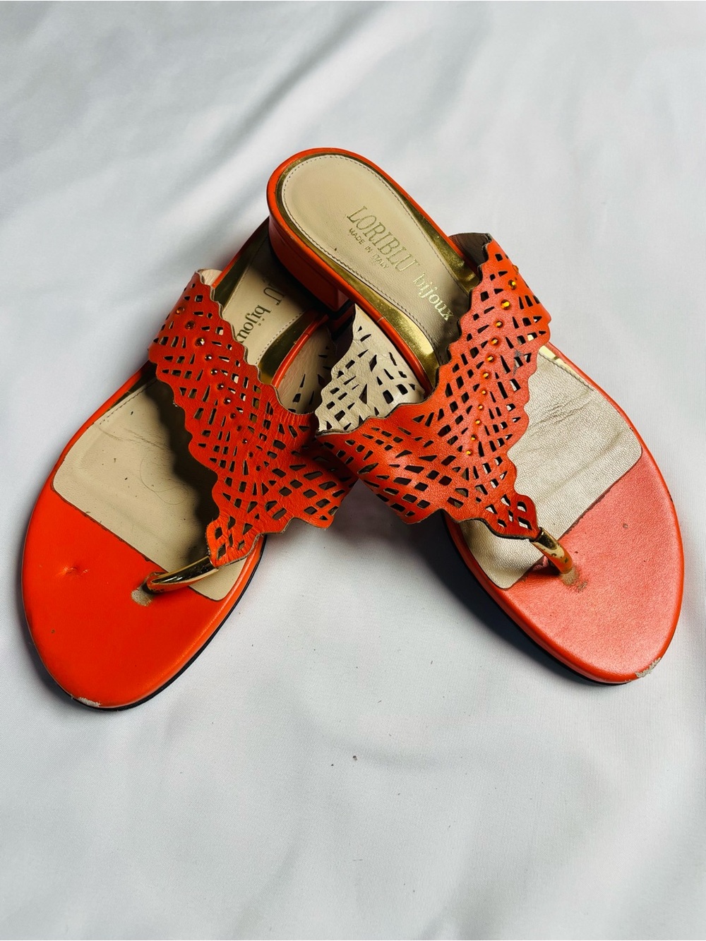 LORIBLU Bijoux Italy Orange Leather Laser Cut Sandals โ Size 36.5 / US 6.5